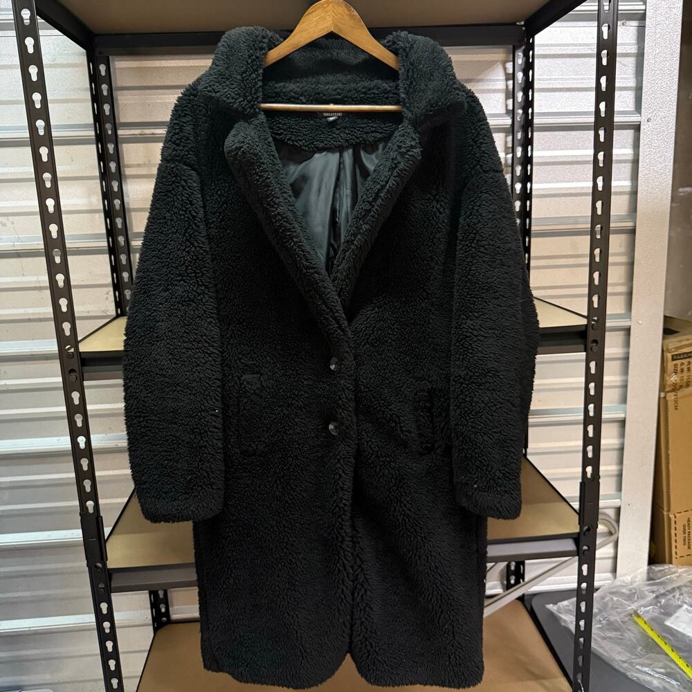 Threadbare Black Teddy Borg Sherpa Long Coat Oversized Womens Size 2 XS